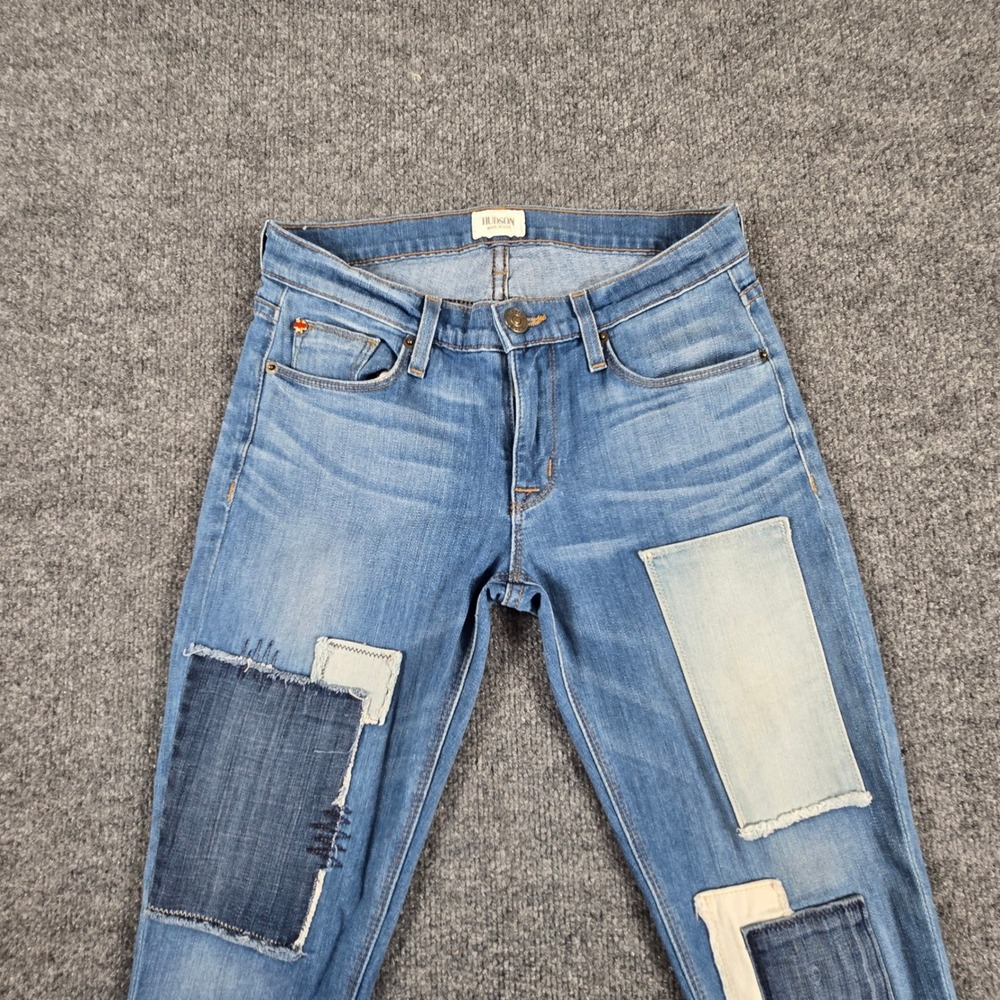 Hudson Patchwork Jeans Womens 30 Blue Straight Leg Denim Made in USA - Picture 8 of 12